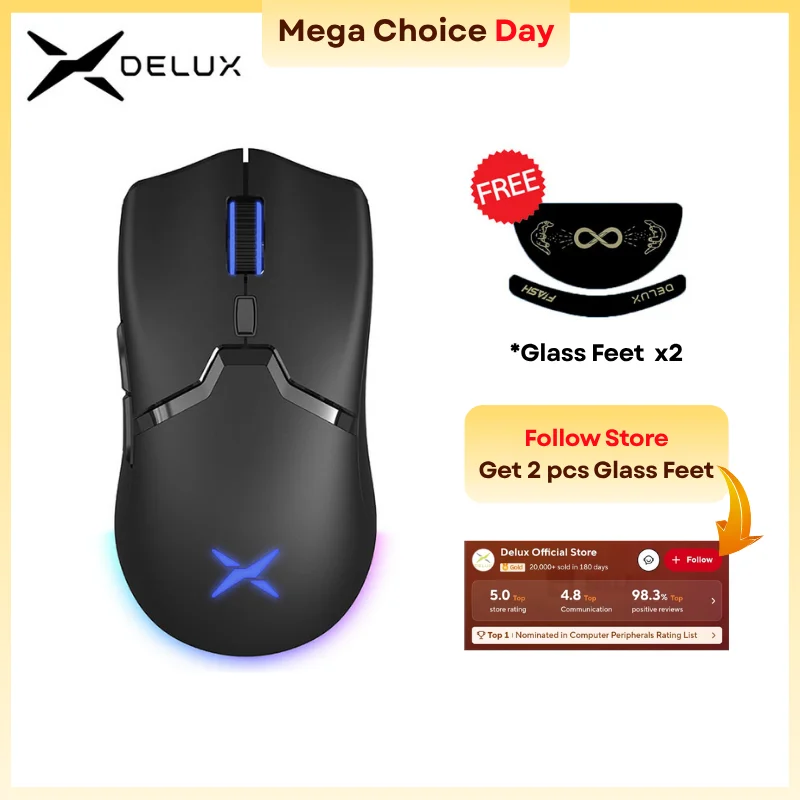 Delux M800PRO PAW3395 Беспроводная игровая мышь RGB подсветка 26000 точек на дюйм Проводная программируемая перезаряжаемая мышь для ПК, ноутбука, геймера