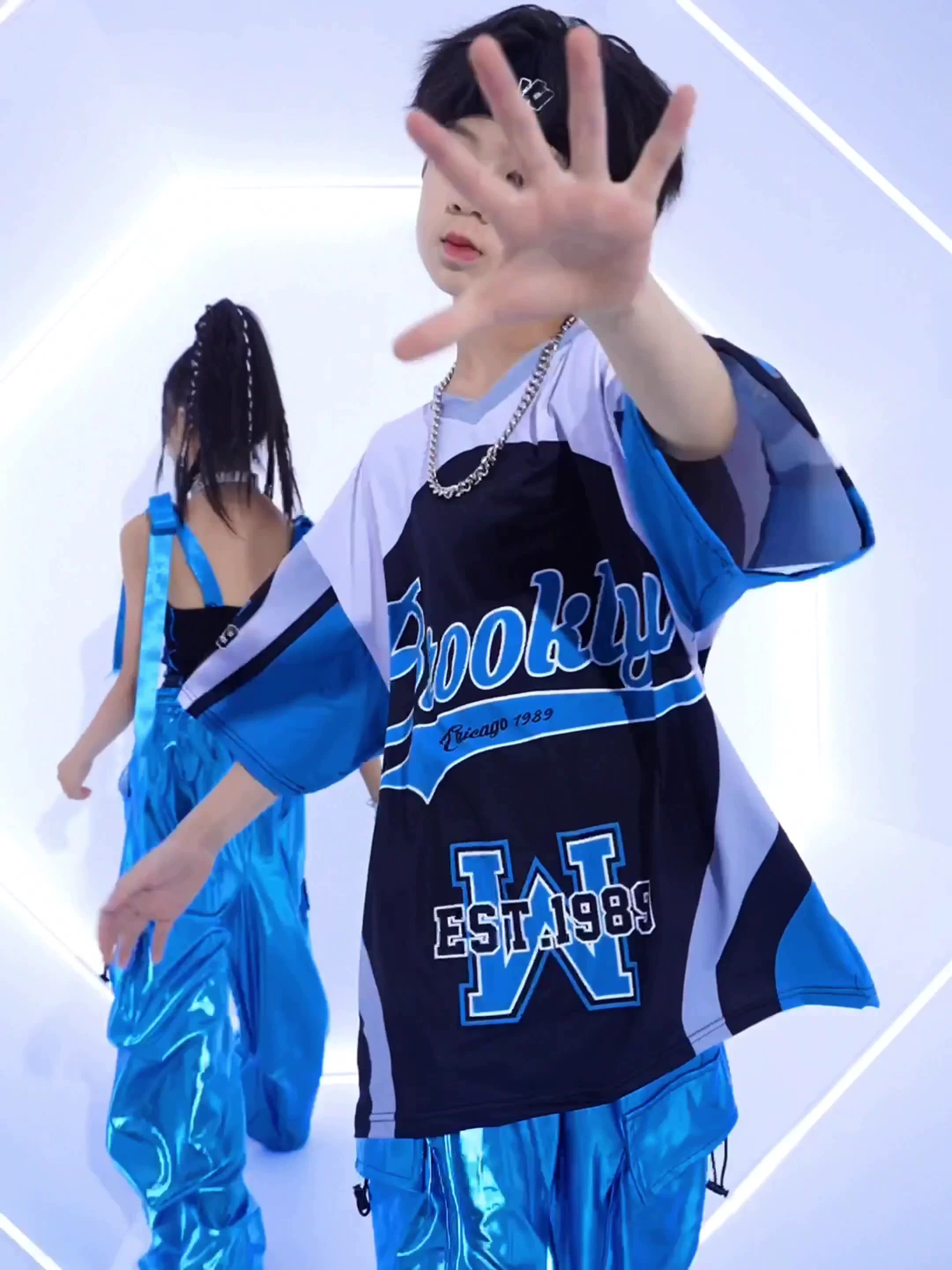 Cool Bright Blue Street Dance เครื่องแต่งกายเด็กแจ๊สเสื้อผ้าแฟชั่นชายหญิง Hip Hop Oversize เสื้อกางเกงรันเวย์แสดงชุด