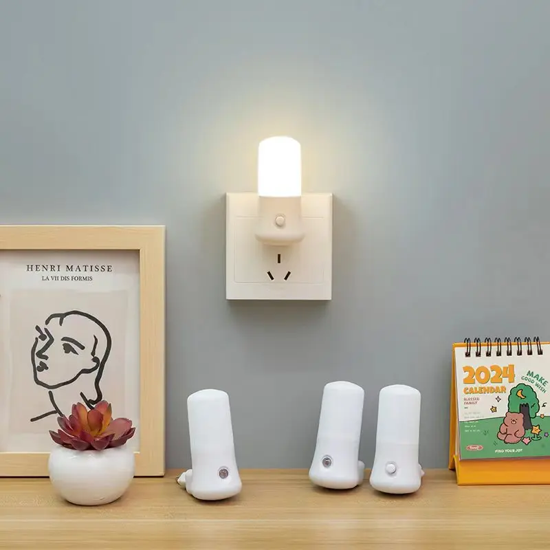 Luz LED nocturna blanca, interruptor de botón EU/USPush, lámpara de enchufe de pared, lámpara de noche para dormitorio, habitación de bebé, pasillo, decoración del hogar, luces nocturnas