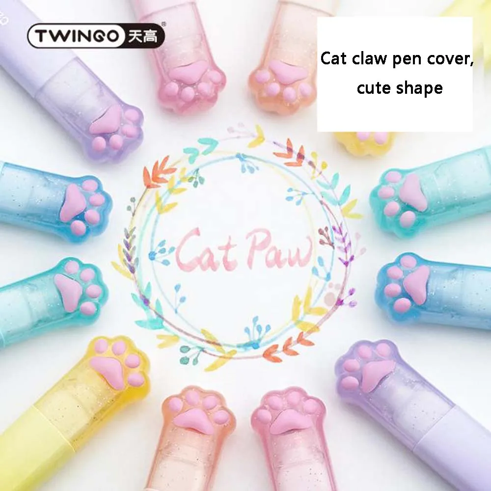 Creative Cat Claw 6-Doppelkopf-Textmarker, quadratisches Design, lässt sich nicht leicht fallen lassen. Studenten-Briefpapier
