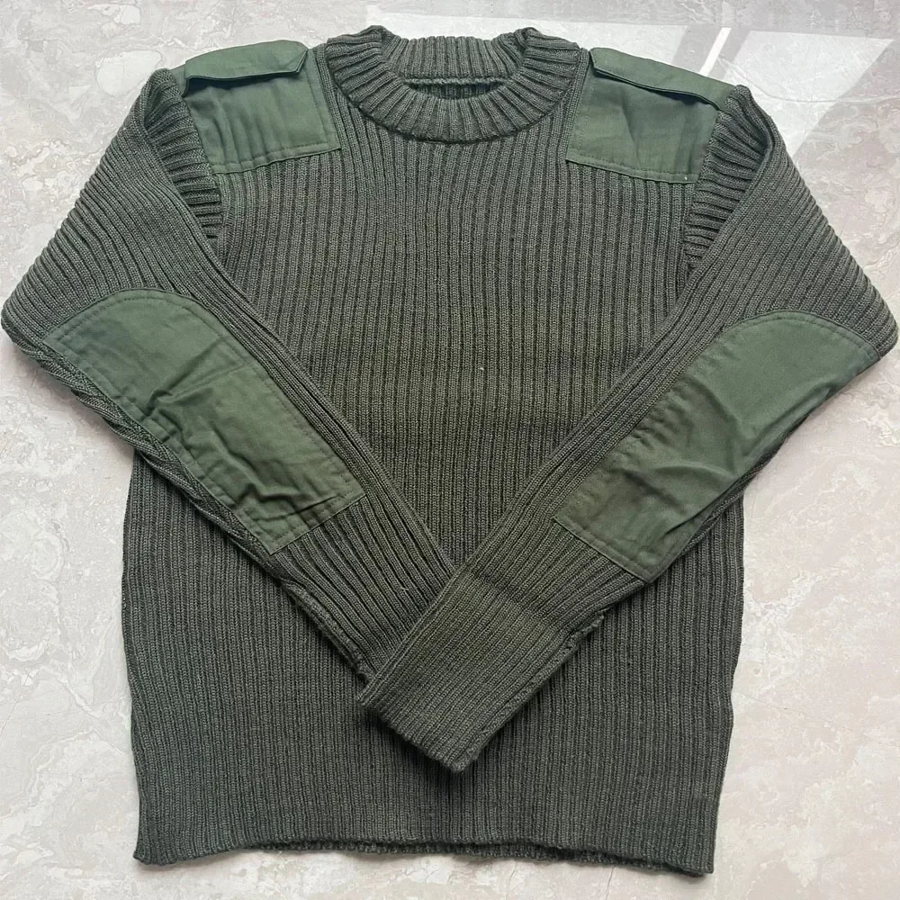Taktischer Pullover Herren Jersey Britische Armee Strickpullover Winter Wollpatch Vintage Grün O-Ausschnitt Strickwaren Cold Jerséis