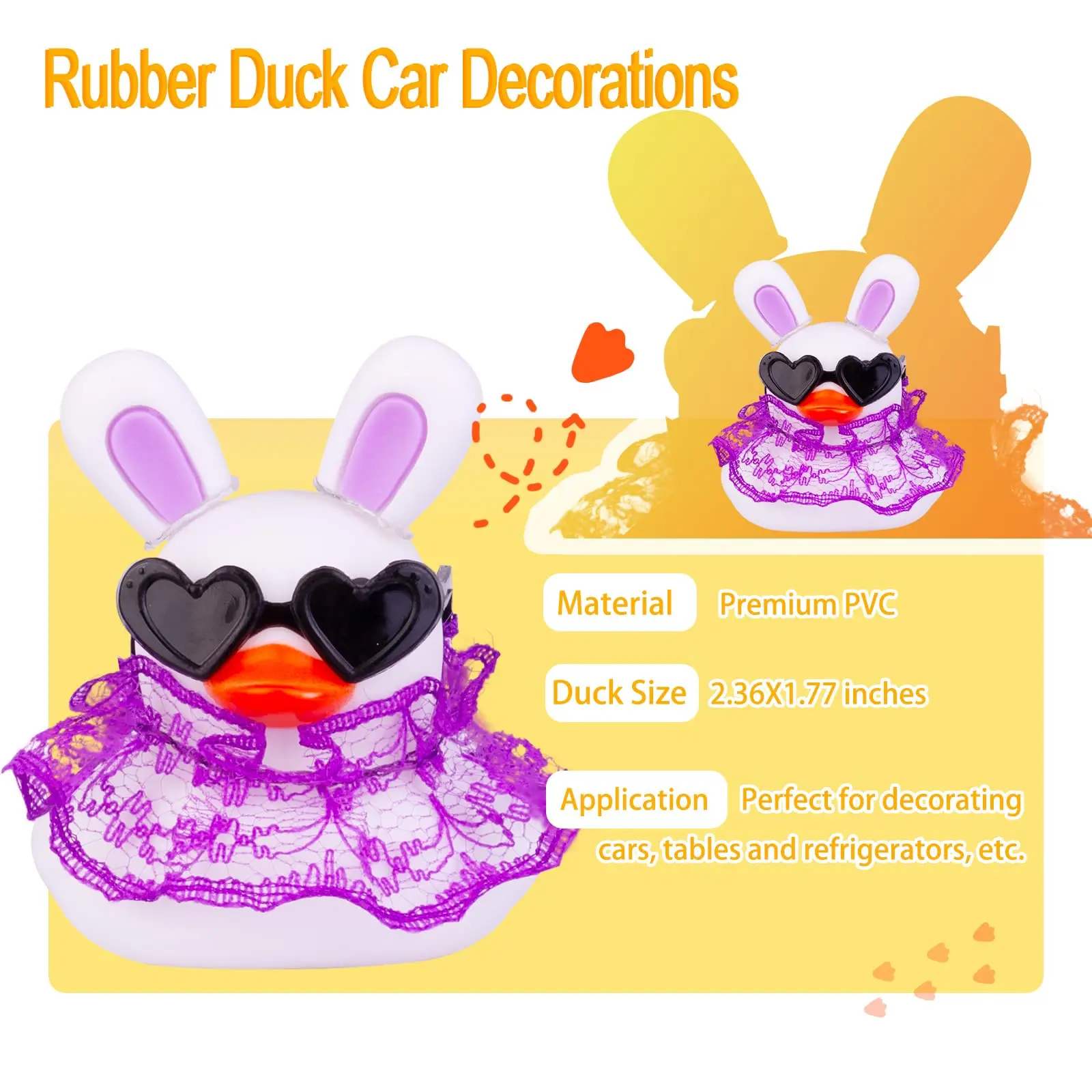 Car Dashboard Rubber Duck Ornamento, Decoração com Mini Hat, Óculos De Sol E Saia, 1 Conjunto