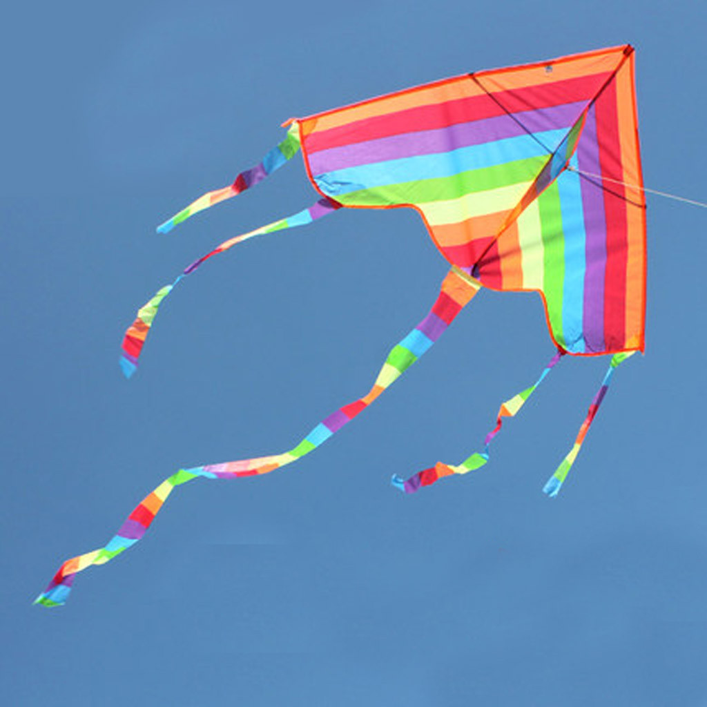 Novo design de pipa arco-íris, moda fácil voando, pipas de cauda longa com linha voando brinquedos kite para crianças esportes divertidos ao ar livre