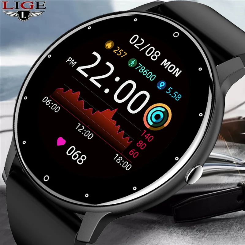 LIGE 2022 Mới Đồng Hồ Thông Minh Nam Full Màn Hình Cảm Ứng Tập Thể Thao Đồng Hồ IP67 Chống Nước Bluetooth Cho Android Ios Đồng Hồ Thông Minh Smartwatch Nam + Tặng Kèm Hộp