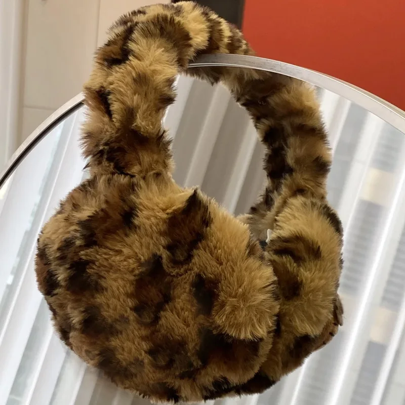Y2k American Leopard Print Earmuff Outdoor Cold Protection Ear-Muffs Cover for Winter Soft Plush Ear Warmers Winter Accessories