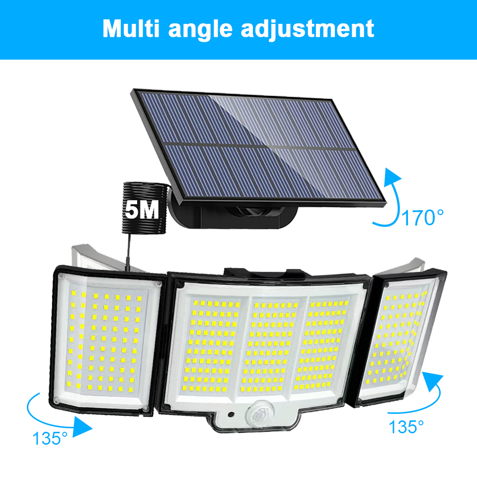 Lâmpada solar ao ar livre com sensor de movimento, 238 LED, 328, lâmpada de parede, holofotes IP65 impermeáveis, 3 modos, iluminação publica, decoração do jardim