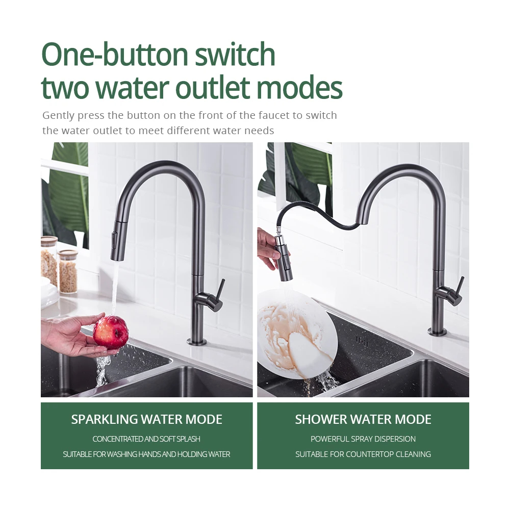 Gunmetal ก๊อกน้ําห้องครัว 360 องศาหมุนห้องครัว TAP ดึง Spout KITCHEN Mixer เดี่ยวร้อนและเย็นอ่างล้างจาน TAP