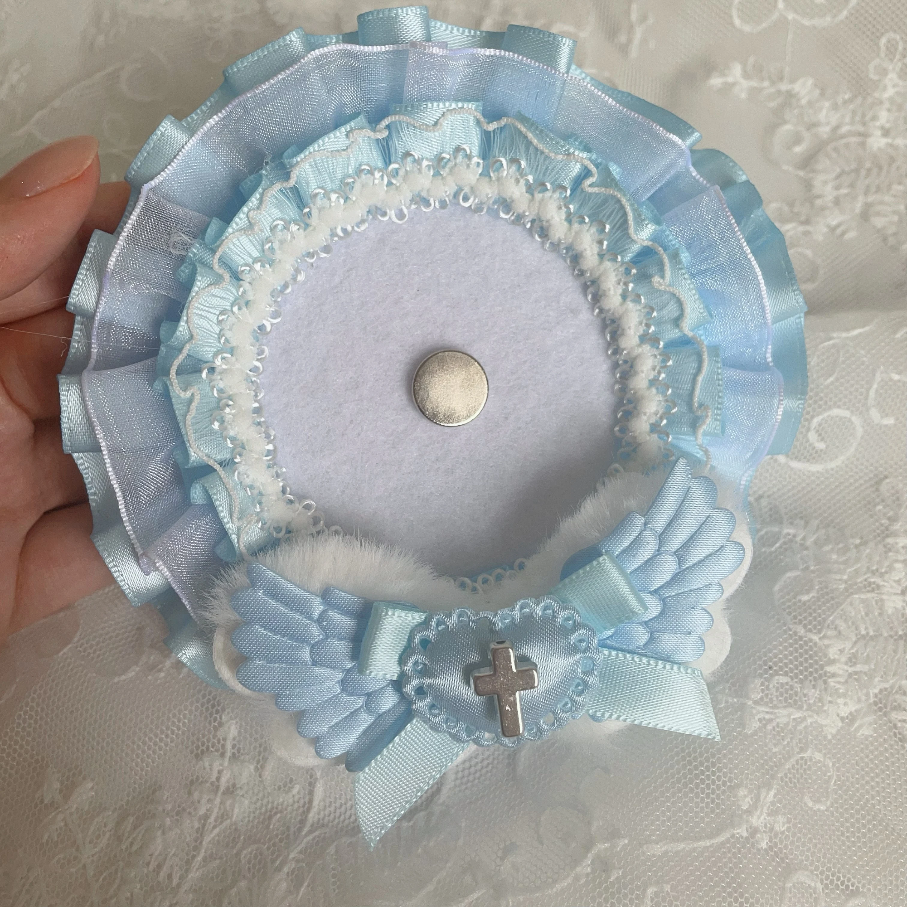 Barra de renda estilo menina fresco multi-camada renda artesanal acabada asas de pelúcia amor arco cruz acessórios emparelhado com estilo de barra pl