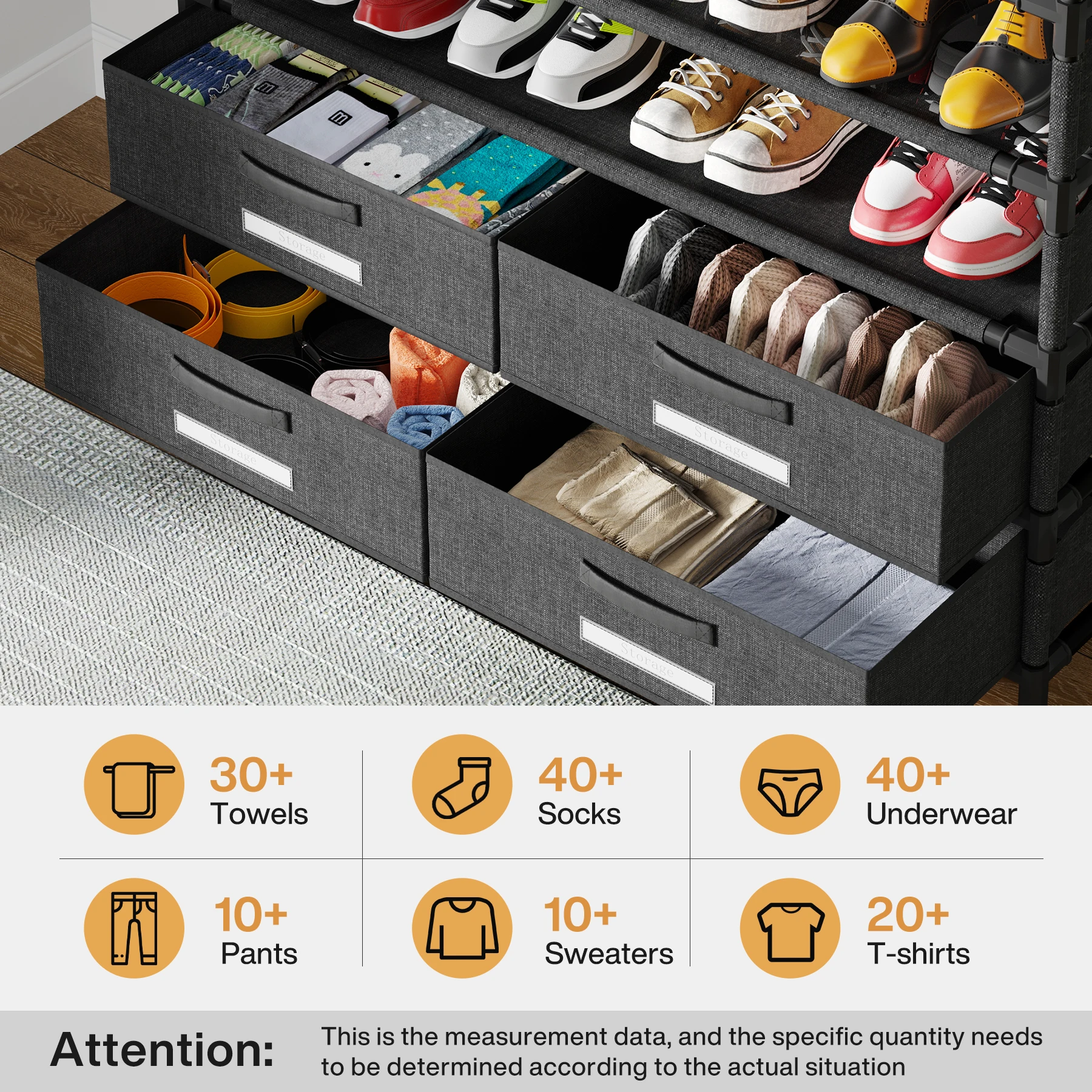 Tribesigns 10 Tier Shoe Rack Organizer with 4 Bins Drawers for Closet Entryway, 32 Pairs Vertical Shoe Racks Tall Shoe Shelf