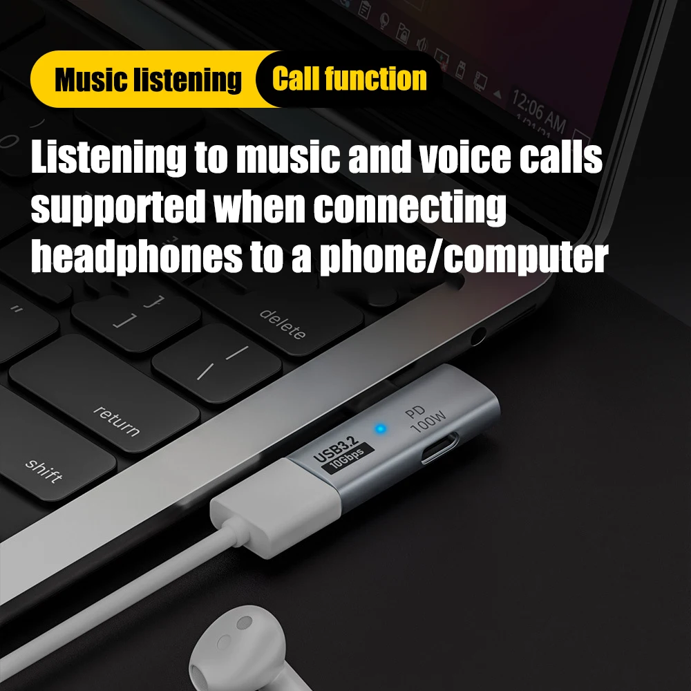 USB C Headphone and Charger Adapter 1 in 2 out Type C Audio Adapter with PD100W Fast Charging USB C Splitter for Iphone
