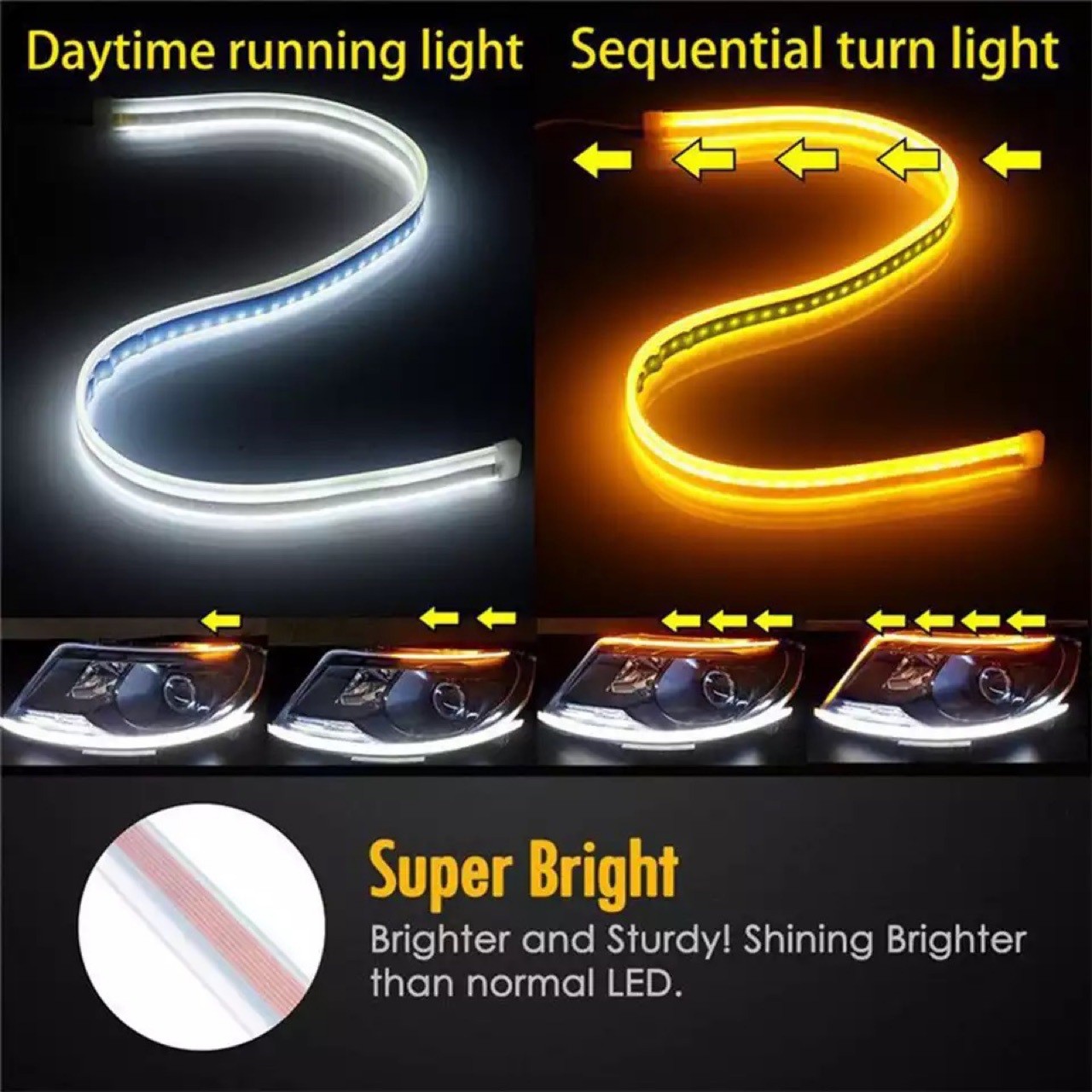 Led drl carro luz de circulação diurna flexível tira à prova dwaterproof água faróis automáticos branco sinal volta luzes fluxo freio 12v