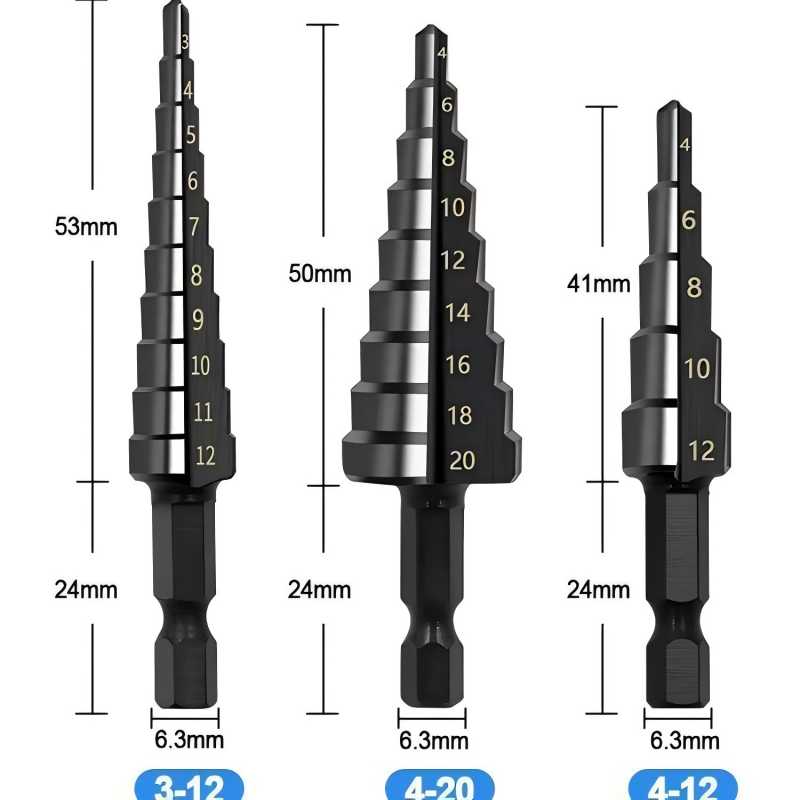 3Pcs HSS Straight Groove Step Drill Bit 3-12mm 4-12mm 4-20mm Nitride Black Hex Wood Metal Hole Cutter Core Drilling Tools Set