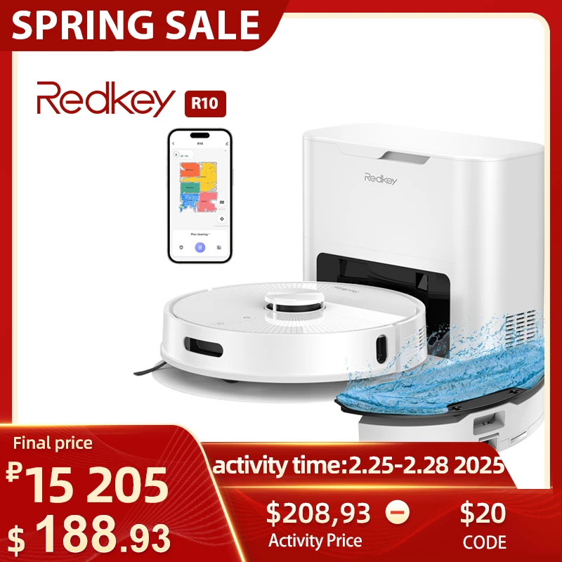 Redkey R10 aspiradora y fregona Robot aspirador 2 en 1 LDS 4000pa colector de polvo automático 4L capacidad de bolsa de polvo 18mm escalada de obstáculos