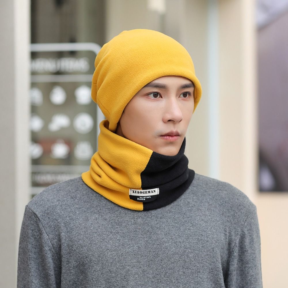Fashion Thicken Men's Neck Warmer Hat Snood Color Blocking Pullover Cap Men Soft Warm Windproof Hat Male