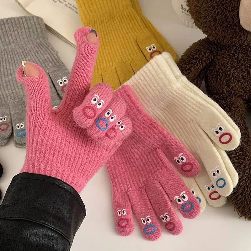 ถุงมือขนสัตว์ห้านิ้วสำหรับผู้หญิง, ถุงมืออุ่นหนาขนแกะน่ารักสามารถสัมผัสหน้าจอถุงมือถุงมือลุยหิมะ Luva inerno feminina