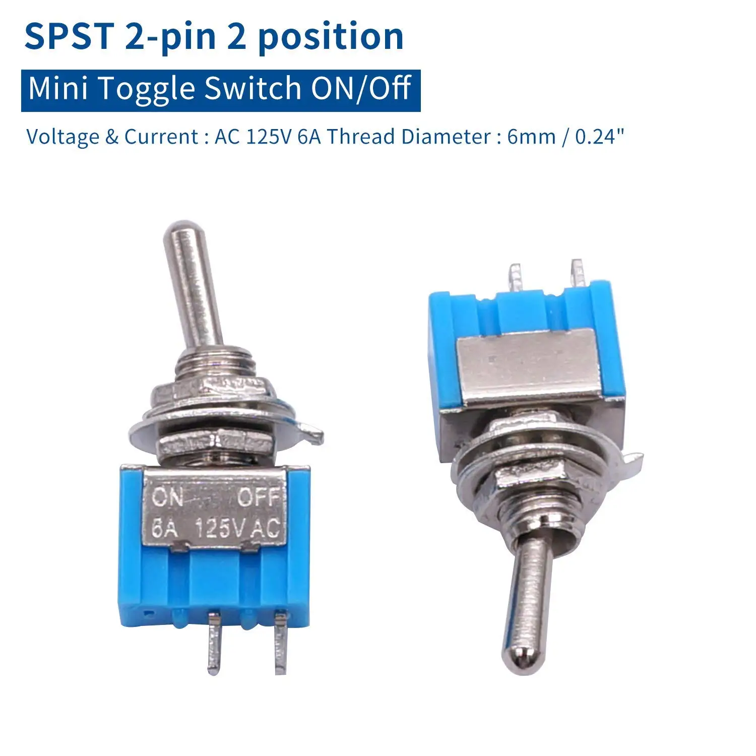 10pcs DPDT Mini interruptor de alternância 2 pinos 2 posições liga/desliga interruptor de alternância miniatura 6A 125V interruptor de alternância