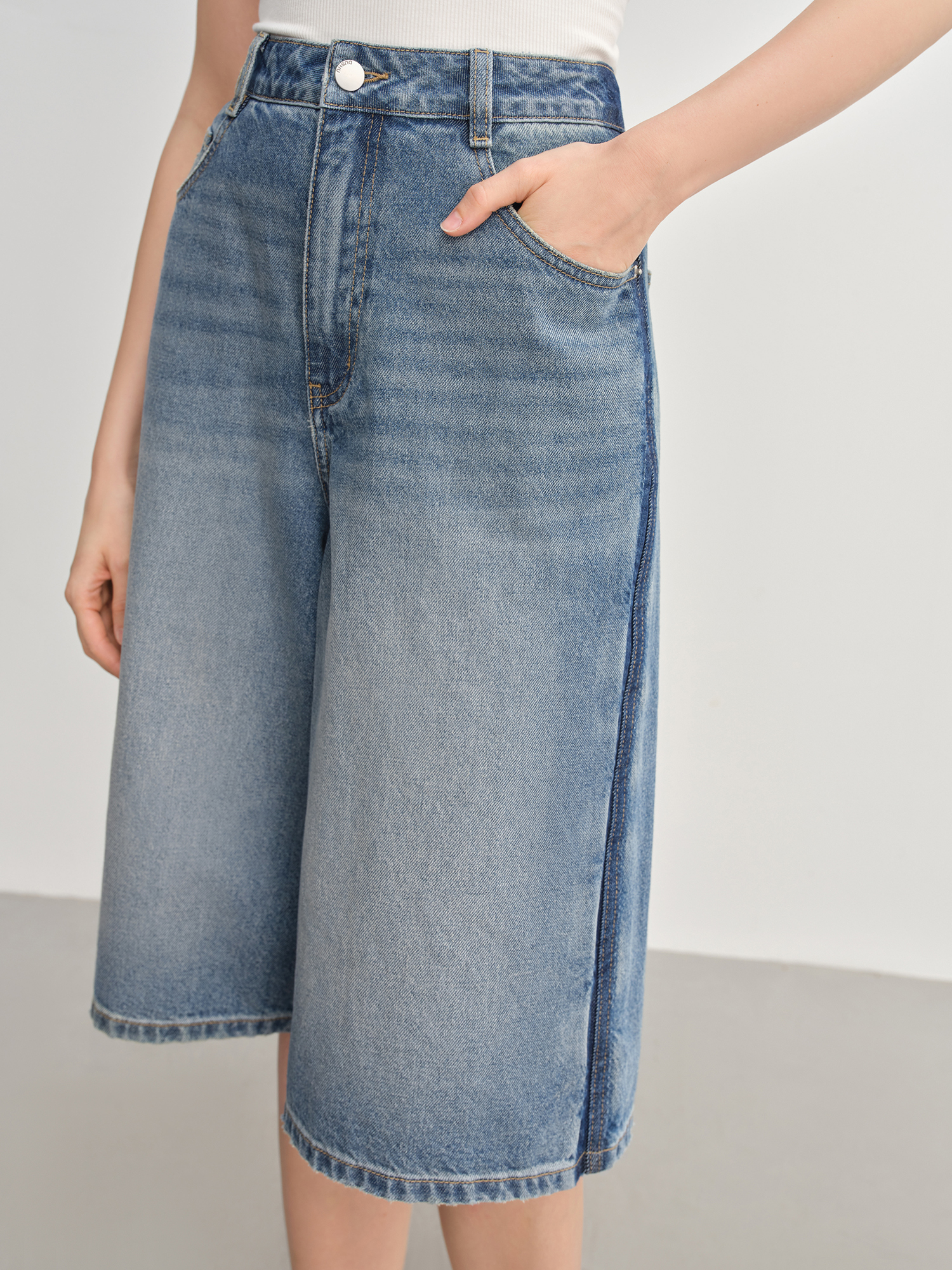 Dushu plus size feminino casual de cintura alta 7/8 comprimento jeans de perna larga - 2025 nova chegada jeans 25ds82853