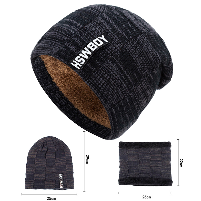 Winter Hat Scarf Set for Men Knitted Beanie with Scarves Thick Soft Plush Keep Warm Accessories Fashion