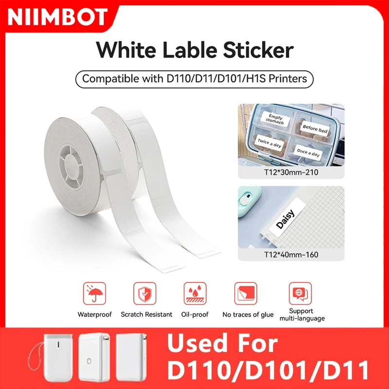 Niimbot D110 라벨 프린터 스티커 미니 휴대용 프린터 흰색 방수 방지 오일 열 접착 라벨 프린터 12-20mm 라벨
