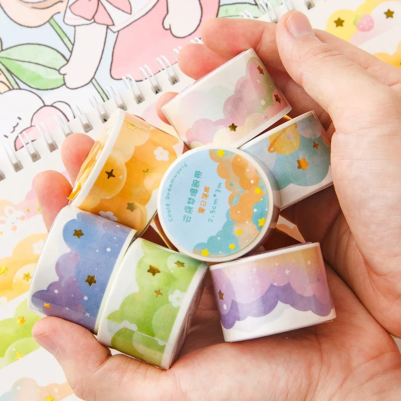 Ins Kawaii เมฆ Washi เทป DIY Scrapbooking สมุดบันทึกไดอารี่สติกเกอร์ Masking เทปเกาหลีเครื่องเขียนอุปกรณ์สํานักงาน