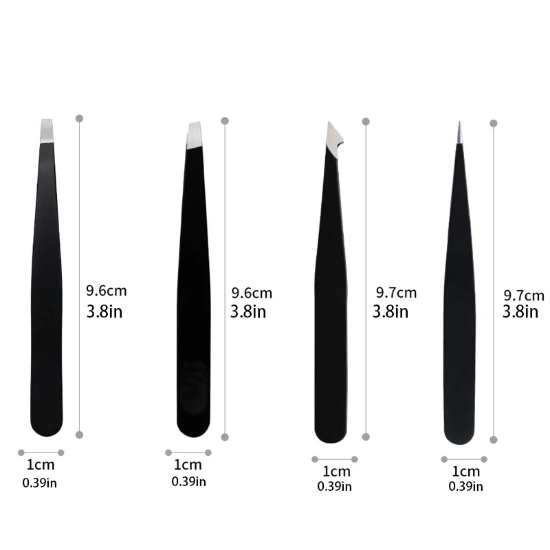 Pinzas para depilación, pinzas para cejas de acero inoxidable, punta negra inclinada rosa, herramienta de belleza de maquillaje inofensivo para cara, color negro