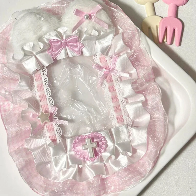 Sweet Diy Plush Card Holder with Ribbon Bow Lolita Lace Photocard Holder Lace Top Loader Anime Idol Display Photo Card Case New