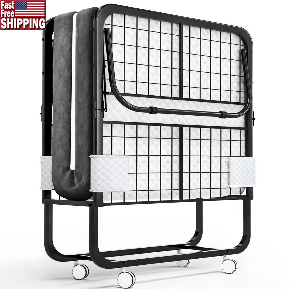 Foldable Guest Bed with 5 Inch Memory Foam Mattress Portable Rollaway Frame Durable Metal Construction Space Saving Design