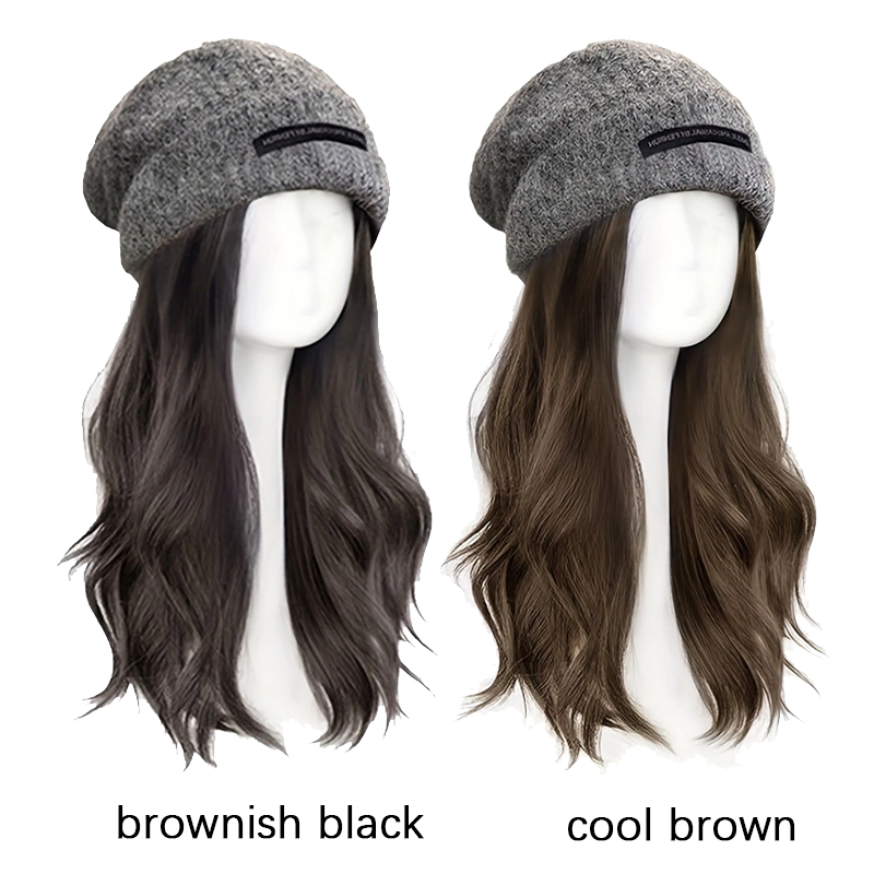 Sombrero de punto de pelo largo y rizado, peluca sintética de una pieza, cabello largo, cubierta de cabeza completa, fácil de usar, adecuado para cualquier ocasión