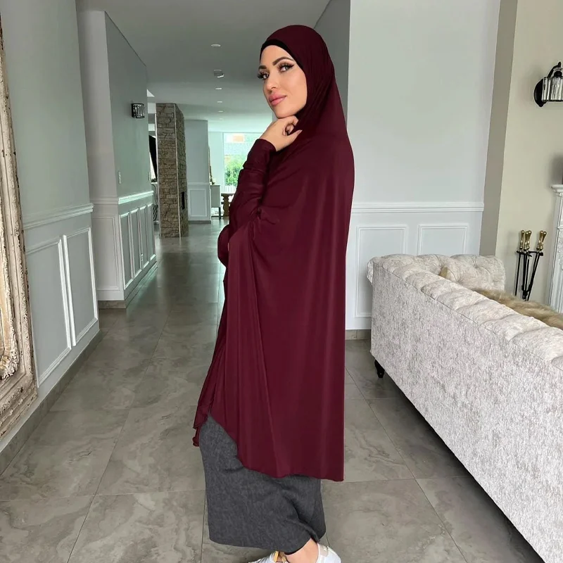 Muslimische Abayas mit Ärmeln, Damen-Hijab, langer Schal, vollständige Abdeckung, einfarbig, Gebetskleidung, Premium-Baumwolle, Hanf, schlichte Hijabs