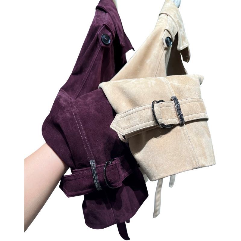 Casaco de camurça de carneiro feminino, capa pequena, tipo capa, couro bege roxo