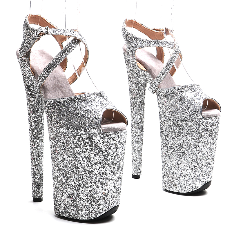 Leecabe 23CM/9 Zoll Glitzer Obermaterial Modetrend exotische Plattform Sexy High Heels Sandalen Pole Dance Schuhe