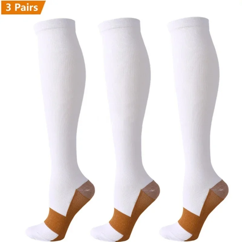 3 pares de calcetines de compresión de cobre para mujeres y hombres, antifatiga, alivio del dolor, medias de compresión graduadas Unisex hasta la rodilla, 15-20 MmHg