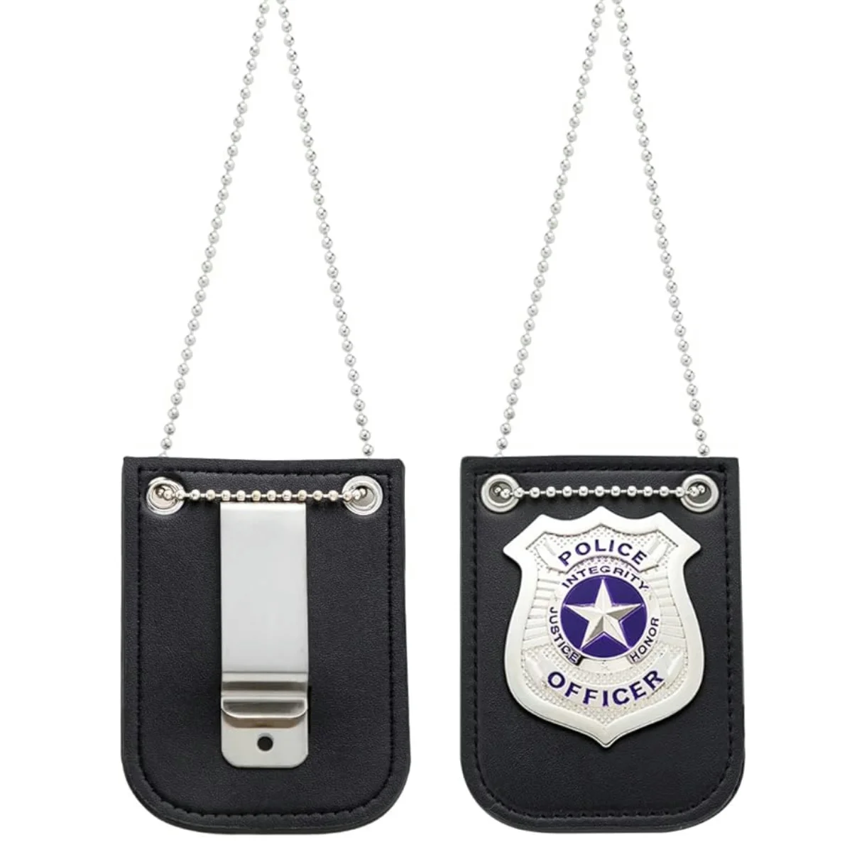 ป้ายตํารวจสําหรับเด็ก - แกล้งเล่นเครื่องแต่งกายเกียร์นักสืบ FBI Agent Swat Cop ของเล่นอุปกรณ์เสริม, โซ่และผู้ถือคลิปเข็มขัดสีดํา