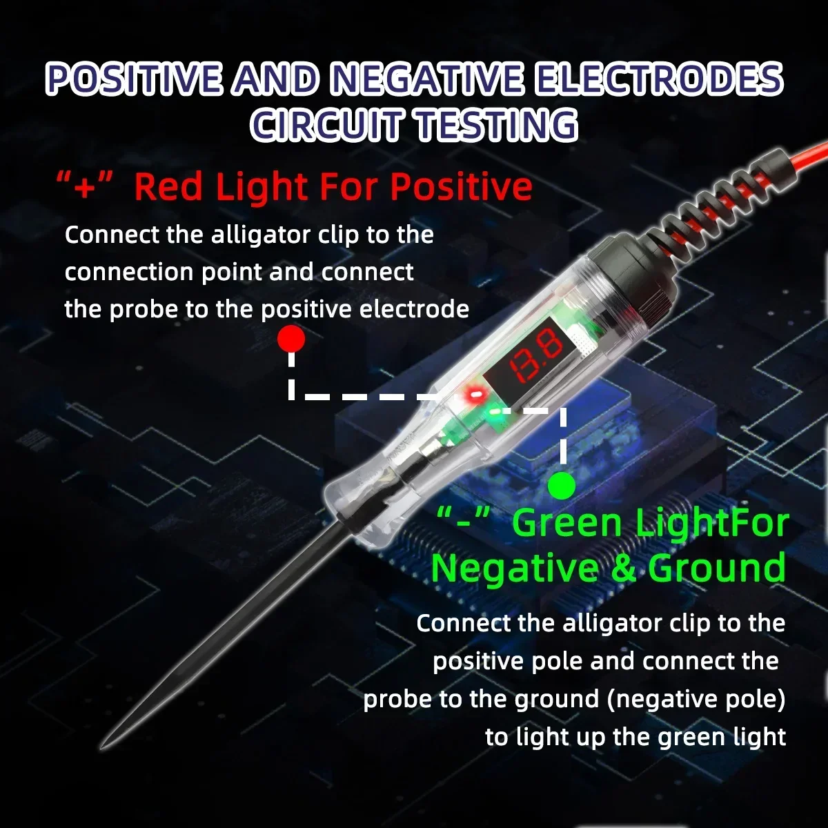 Probador de circuito automático Max 90V, probador de voltaje de camión, probador de circuito automático, pluma de prueba de sonda de diagnóstico automático DC 6V 12V 24V