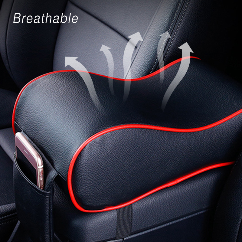 Almofada de apoio de braço do carro couro auto console central proteção almofada engrossar espuma memória auto braços caixa armazenamento com bolso