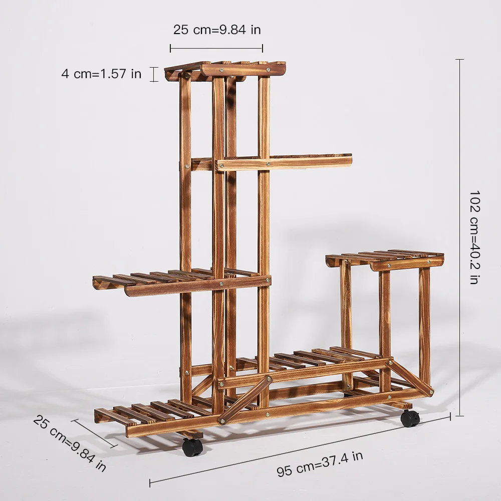 Supporto per piante in legno a 6 livelli Supporto multiplo verticale carbonizzato per interni ed esterni