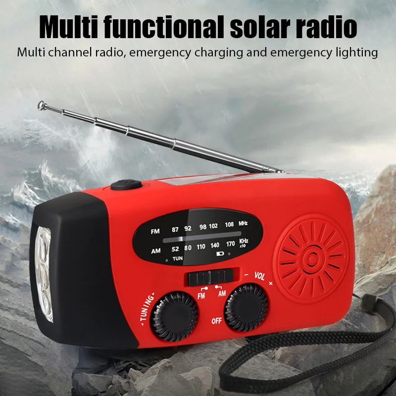 Manovella portatile multifunzionale Generazione di energia Radio di emergenza Torcia solare a LED Prevenzione dei disastri FM NOAA Power Bank