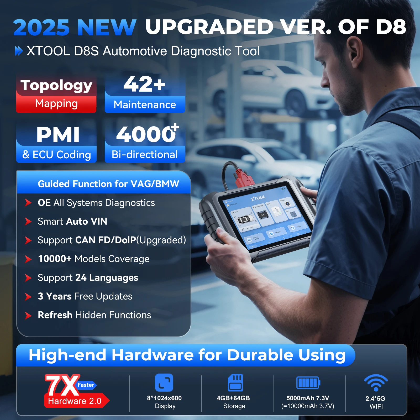 XTOOL D8S Ferramentas de diagnóstico de carros Automotive Scanner ECU Coding 42 Services Towplogy Programação Bidirecional Programação Canfd Doip FCA Entrega rápida do Brasil Warehouse