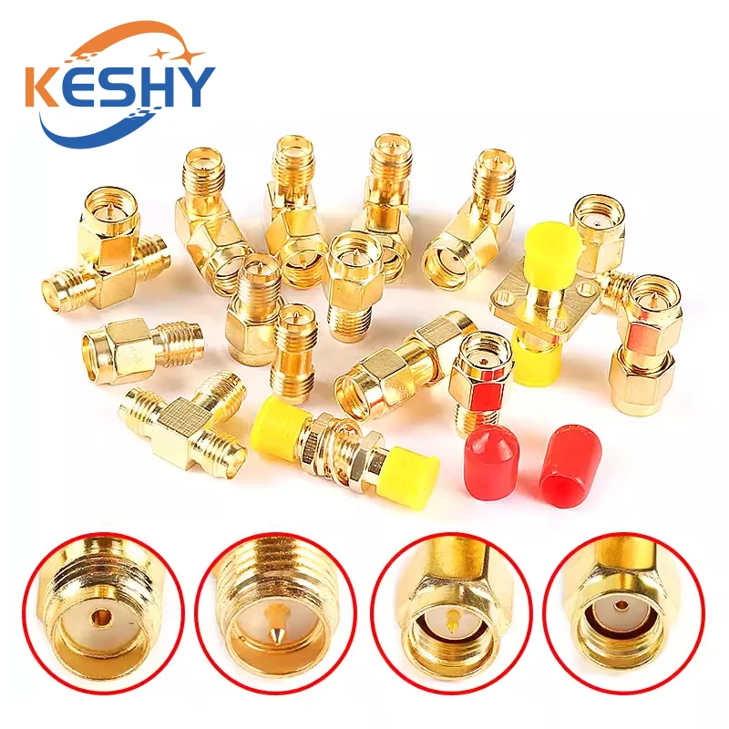 SMA macho/hembra conector adaptador coaxial RF RP SMA ángulo recto tipo T divisor chapado en oro nuevo adaptador RF al por mayor