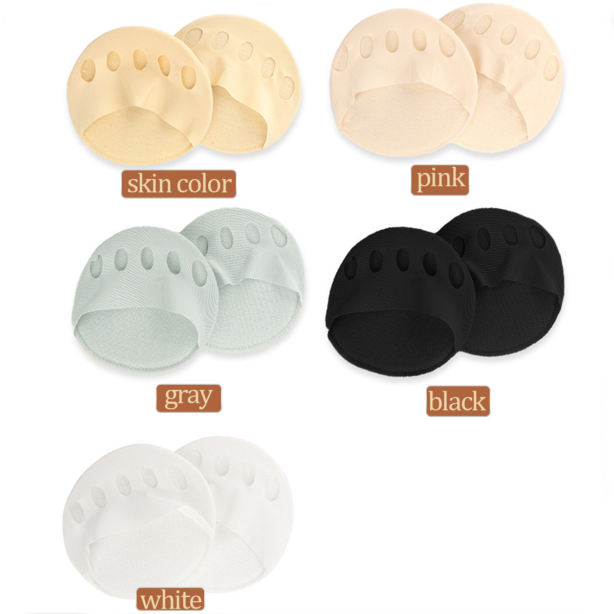 1 par de almohadillas para el antepié de cinco dedos para mujer, tacones altos, medias suelas, callos, cuidado de los pies, absorbe los calcetines, insertos para los dedos del pie