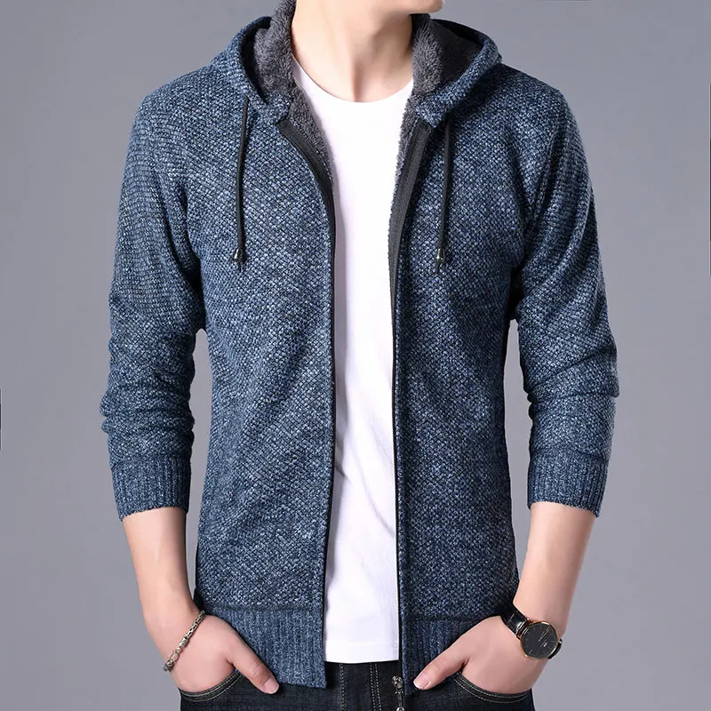 2025 outono coreano com capuz camisola masculina grosso e veludo cardigan camisola de malha casaco moda jaqueta masculina M-4XL my05
