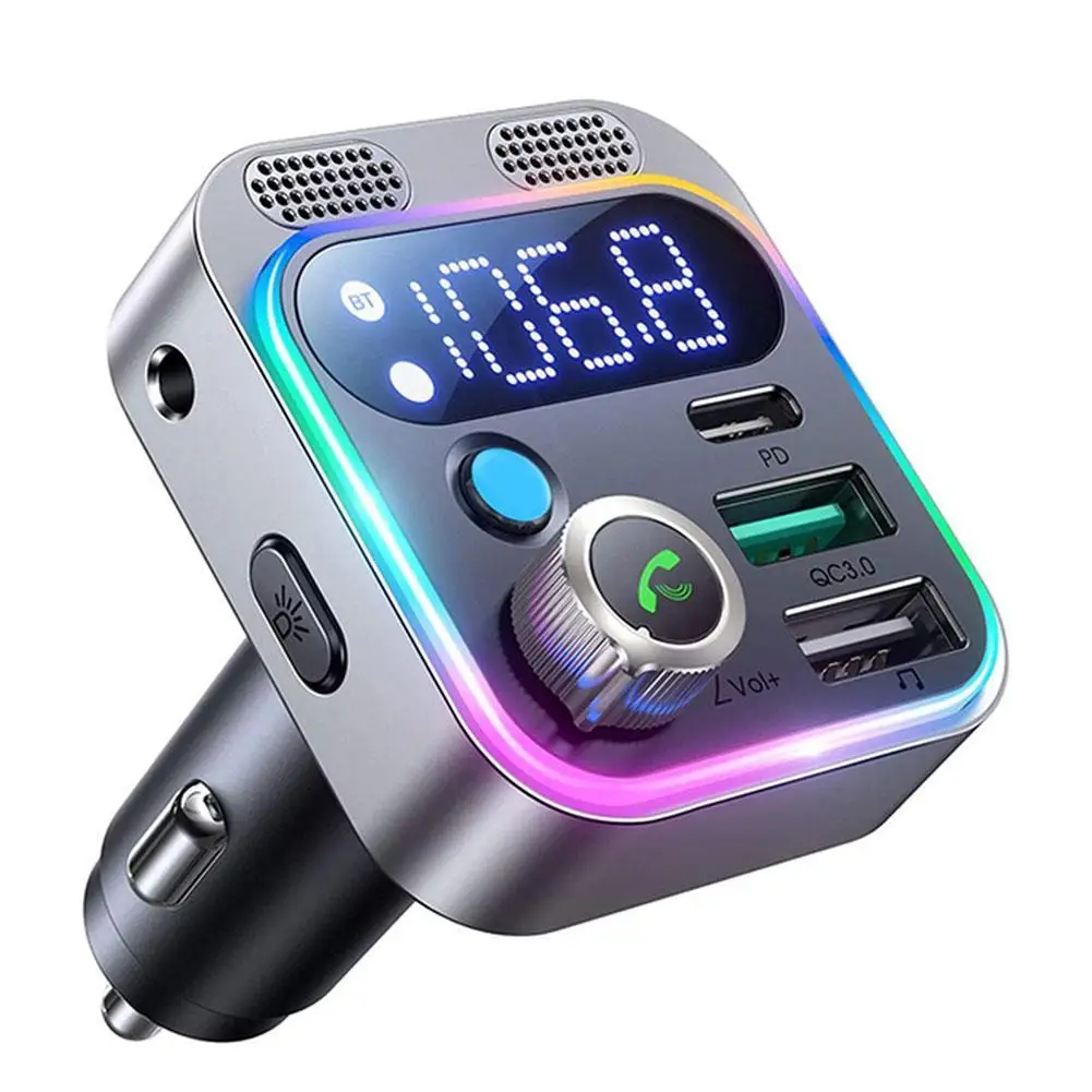 Transmissor FM para Carro, Bluetooth 5.3, 4 Port, Carregador de Carro USB, Tipo C, PD, 250W, Carregamento Rápido, Adaptador para Huawei, OPPO, Oneplus