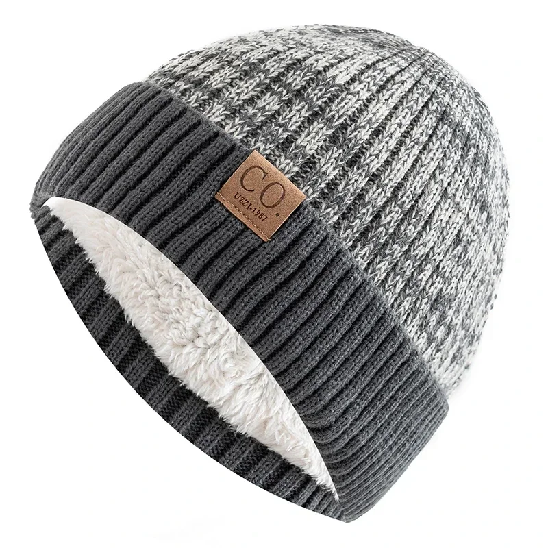Gorros de invierno Unisex de dos tonos con forro de piel para hombres y mujeres, gorro cálido a la moda, gorros tejidos informales para invierno, sombrero de pescador 2025