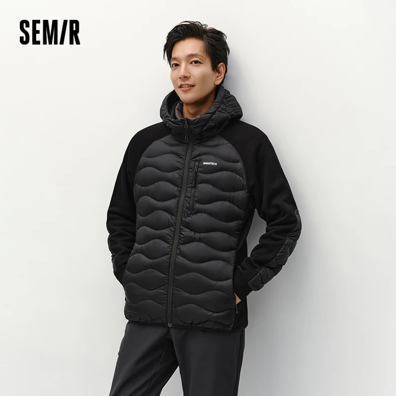 Semir jaqueta masculina leve com capuz outerwear repelente de água calor-gerenciamento antibacteriano 2025 inverno novo bloco de cores
