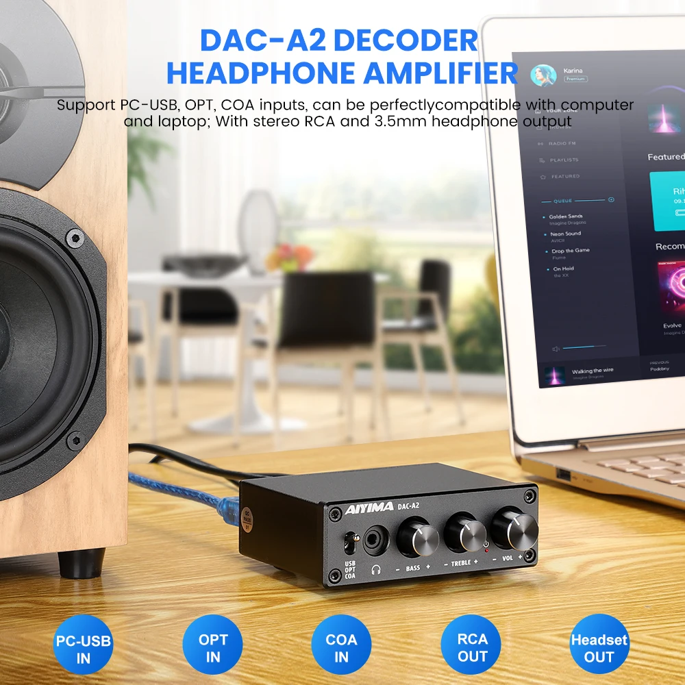 AIYIMA HiFi Bộ Giải Mã Âm Thanh USB DAC Bộ Khuếch Đại Tai Nghe Đồng Trục Quang Học Đầu Ra Stereo Chơi Game Đắc Cho Khuếch Đại Hoạt Động Loa