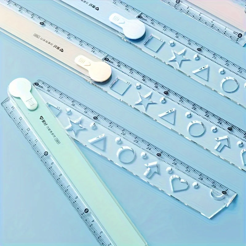 4pcs/1pc, Multi-Functional Folding Ruler, Available in 4 Colors, Clear Scale, Portable Foldable Design, Geometric Drawing Ruler,