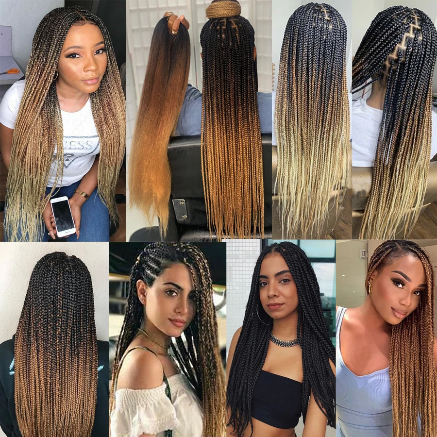 Raffiniertes Haar, vorgedehnt, EZ Braid, synthetisches Ombre-Braun, hellbraune Zöpfe, Extensions, Senegal Twist Yaki, glattes Häkelhaar