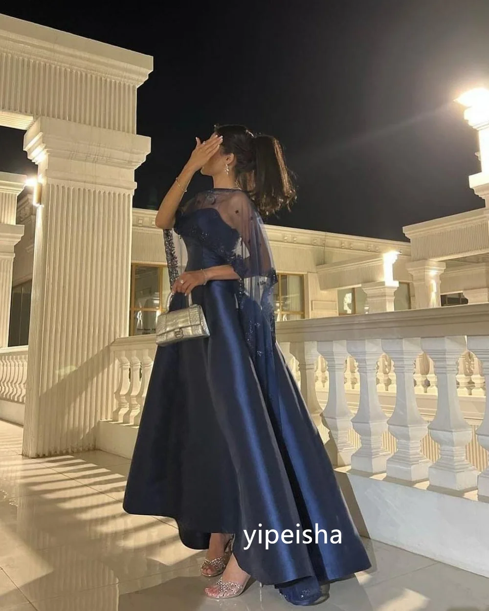Personalizado estilo moderno a linha o-pescoço midi vestidos de baile pastrol unisex estilo chinês formal casual simples retro moda