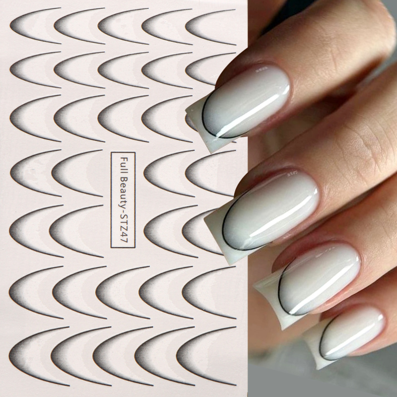 8pcs Gradient ภาษาฝรั่งเศสคําสติกเกอร์เล็บหมึก Blooming WAVE Line Water Transfer Sliders Decals DIY Ombre ตกแต่งเล็บฟอยล์