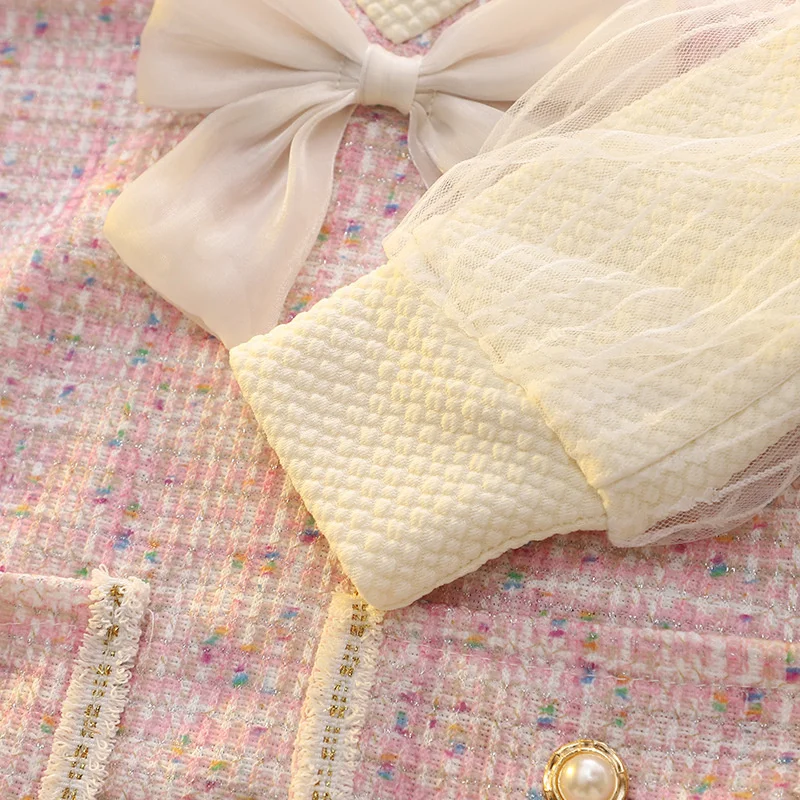 Abiti eleganti per bambini per ragazze Moda Arco Manica lunga Principessa Bambini Festa di compleanno Abito Primavera Morbido Vestiti per bambini Vestito